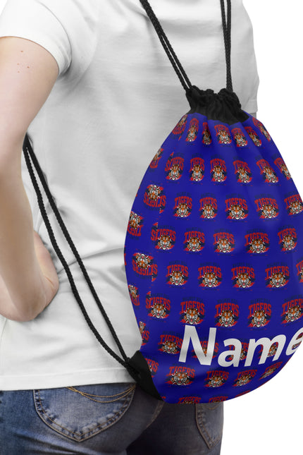 Personalized Drawstring Bag — Custom Name Blue Pattern Sports Backpack