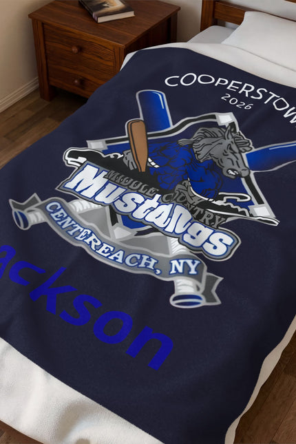 Personalized Mustangs Velveteen Plush Blanket – Cooperstown 2026 Centerreach, NY (Jackson)