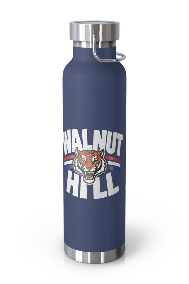 Walnut Hill Tiger Water Bottle - 22oz Insulated Stainless Steel Bottle (Custom Name Option)