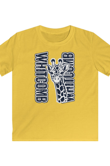 Kids Giraffe Graphic Tee — "Whitcomb" Vertical Text Design