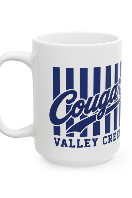 Cougars Valley Creek Ceramic Mug — Retro Striped Team Coffee Cup (11oz, 15oz)
