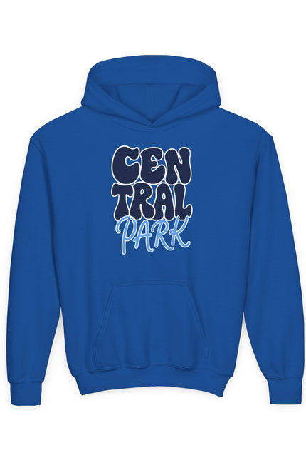 Central Park Youth Hoodie — Retro Bubble Text Kids Sweatshirt