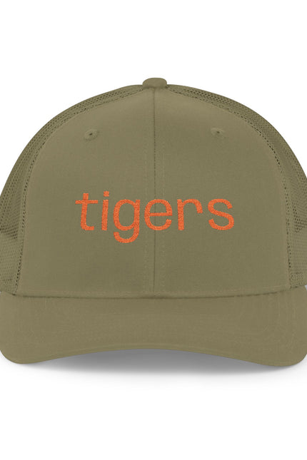 Tigers Snapback Trucker Cap — Retro Orange Embroidered Mesh Hat