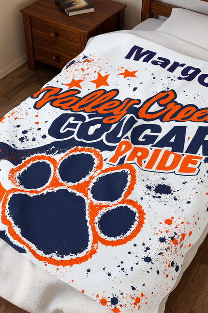 Personalized Valley Creek Cougar Pride Velveteen Blanket