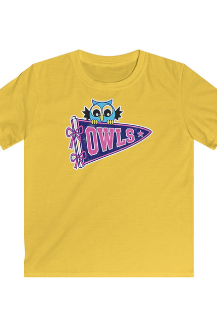 Kids Owl Pennant T-Shirt — Cute Blue Owl Graphic Tee for Girls & Boys