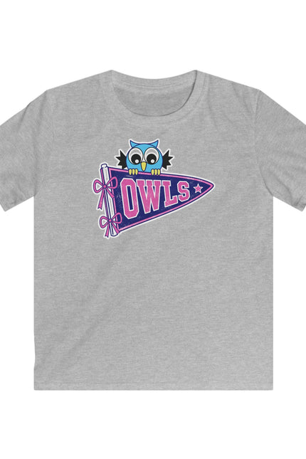Kids Owl Pennant T-Shirt — Cute Blue Owl Graphic Tee for Girls & Boys