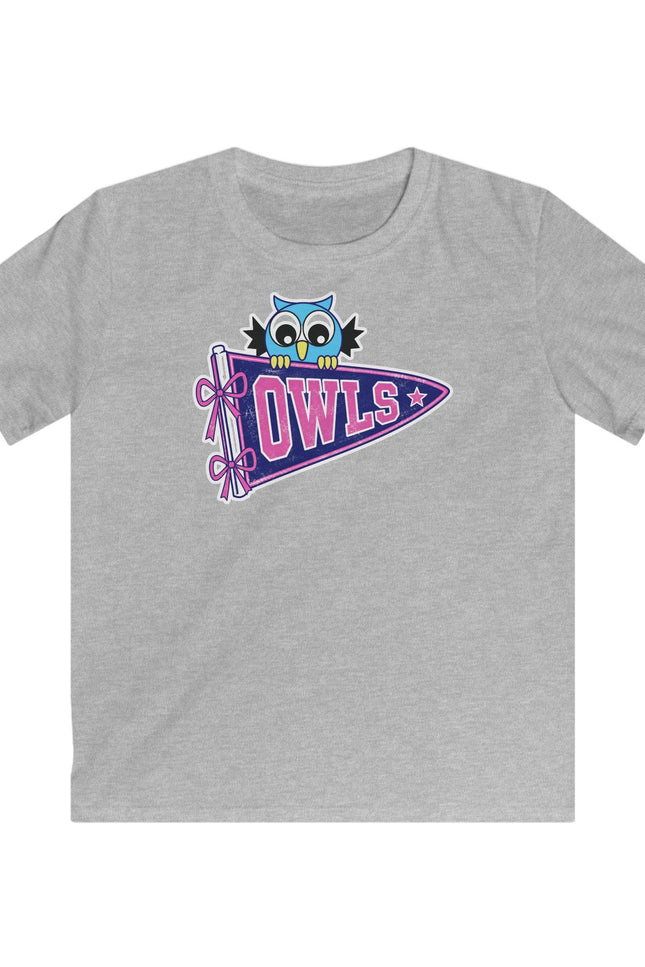 Kids Owl Pennant T-Shirt — Cute Blue Owl Graphic Tee for Girls & Boys