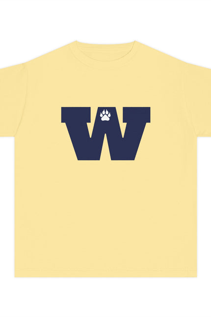 Youth Tee — Navy 'W' Paw Logo with Custom Last Name Back