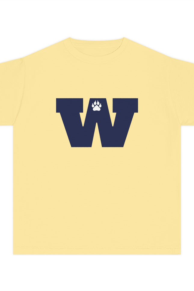 Youth Tee — Navy 'W' Paw Logo with Custom Last Name Back