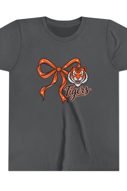 Youth Tigers Bow Tee — Cute Orange Ribbon Tiger Kids Shirt