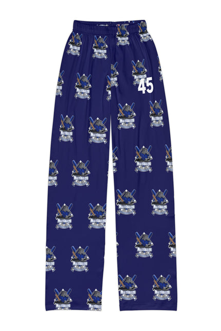 Kids Lounge Pants — Blue All-Over Print Baseball Mascot with Number 45