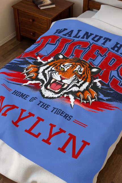 Walnut Hill Tigers tiger mascot Velveteen Plush Blanket | Personalized name option