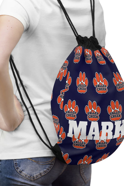 Valley Creek Paw Logo Drawstring Bag — Personalized 'Marks' School Gym Sack