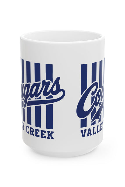 Cougars Valley Creek Ceramic Mug — Retro Striped Team Coffee Cup (11oz, 15oz)