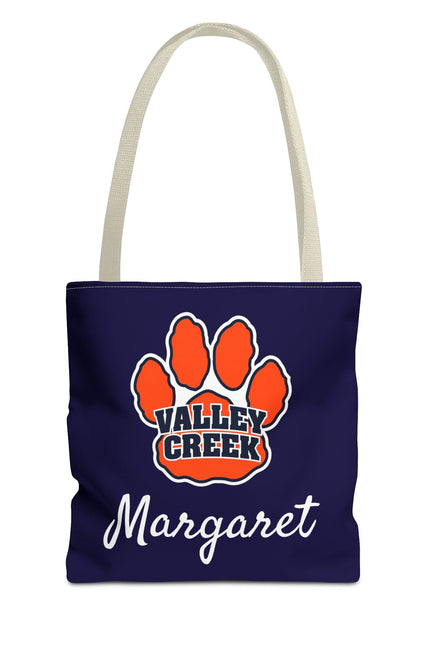 Valley Creek Paw Print Personalized Tote Bag — Custom Name School Spirit AOP Tote