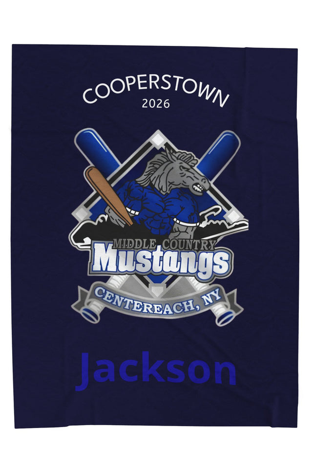 Personalized Mustangs Velveteen Plush Blanket – Cooperstown 2026 Centerreach, NY (Jackson)