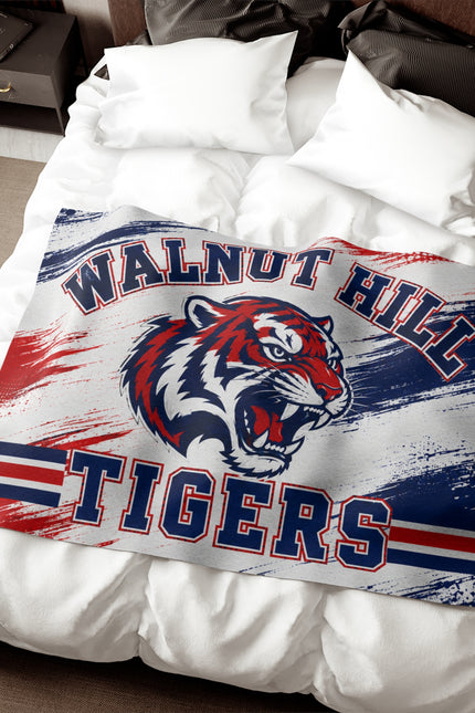 Walnut Hill Tigers Sweatshirt Blanket – Red & Navy Mascot Throw
