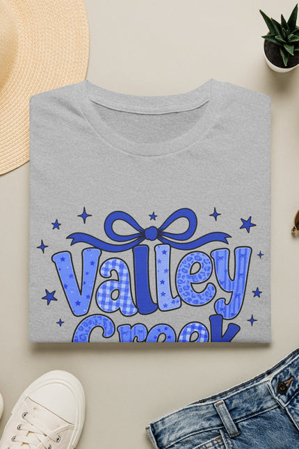 Valley Creek T-Shirt — Retro Bubble Script Tee with Ribbon & Stars