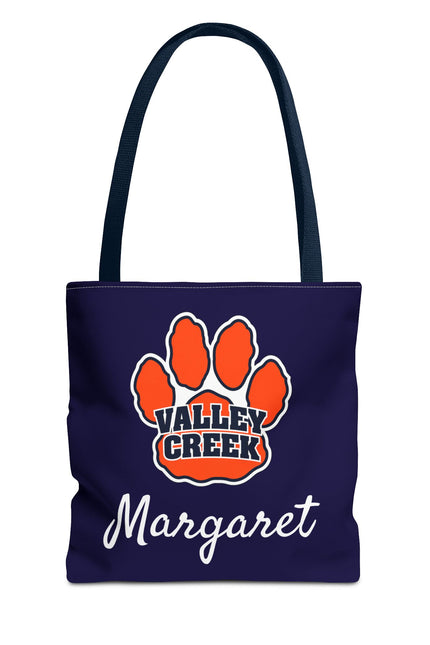 Valley Creek Paw Print Personalized Tote Bag — Custom Name School Spirit AOP Tote