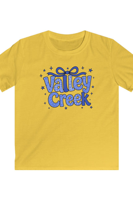 Valley Creek Kids Tee — Playful Blue Script Logo Shirt for Children