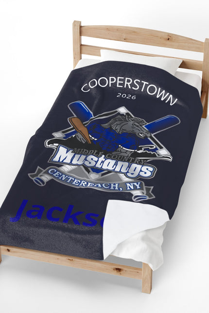 Personalized Mustangs Velveteen Plush Blanket – Cooperstown 2026 Centerreach, NY (Jackson)