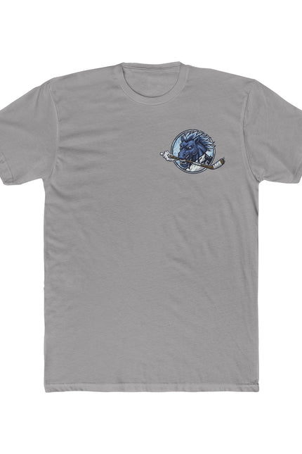 Long Island Mustangs Hockey T‑Shirt — Blue Mustang Logo Crew Tee