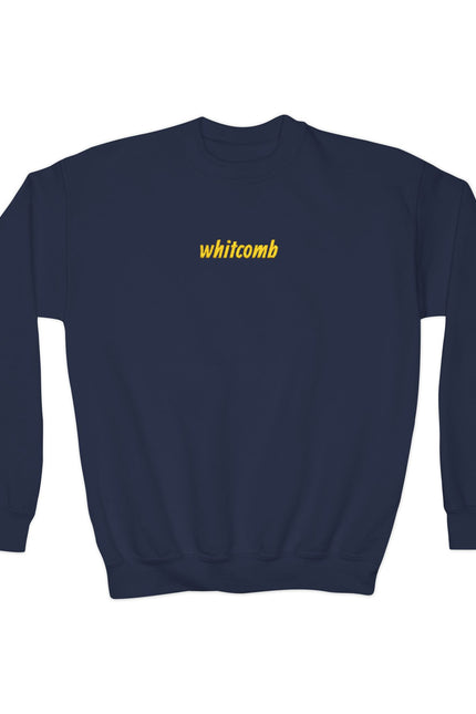 Whitcomb Embroidered Youth Crewneck Sweatshirt — Retro Yellow Script Logo