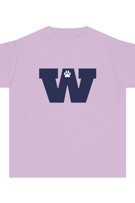 Youth Tee — Navy 'W' Paw Logo with Custom Last Name Back