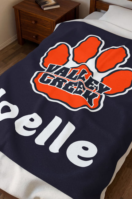 Velveteen Blanket – "Valley Creek" Paw Logo Personalized with Name (Joelle)