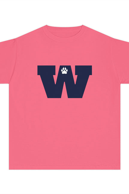 Youth Tee — Navy 'W' Paw Logo with Custom Last Name Back