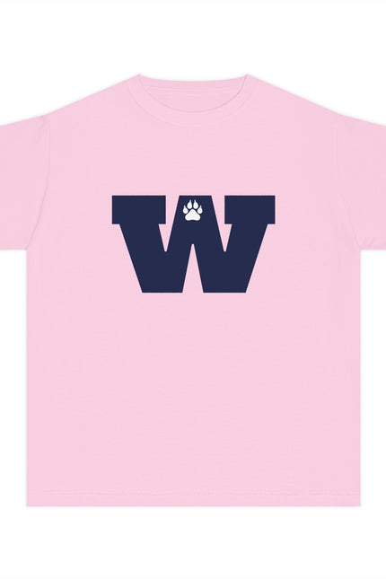 Youth Tee — Navy 'W' Paw Logo with Custom Last Name Back