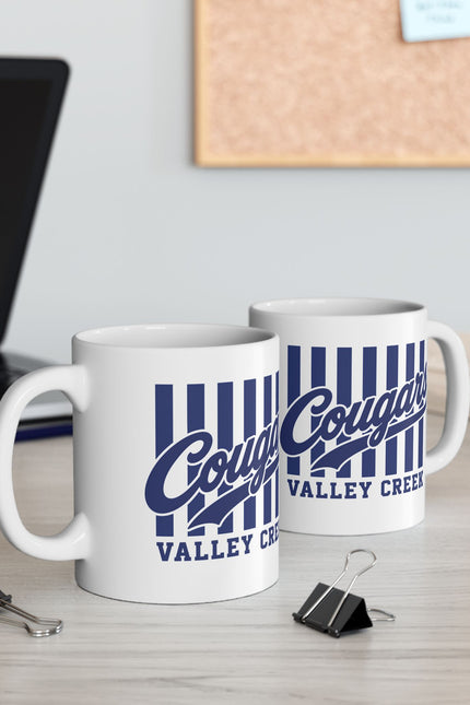 Cougars Valley Creek Ceramic Mug — Retro Striped Team Coffee Cup (11oz, 15oz)