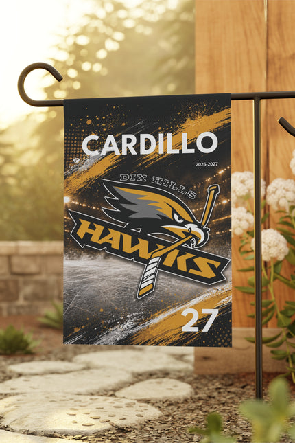 Custom Hawks Hockey Garden Flag — Personalized Name & Number Team Banner