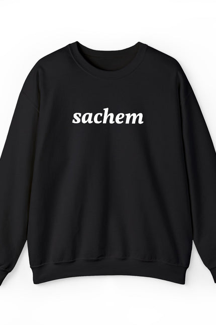 Sachet Script Crewneck Sweatshirt — Minimal Black Pullover with "sachem" Text