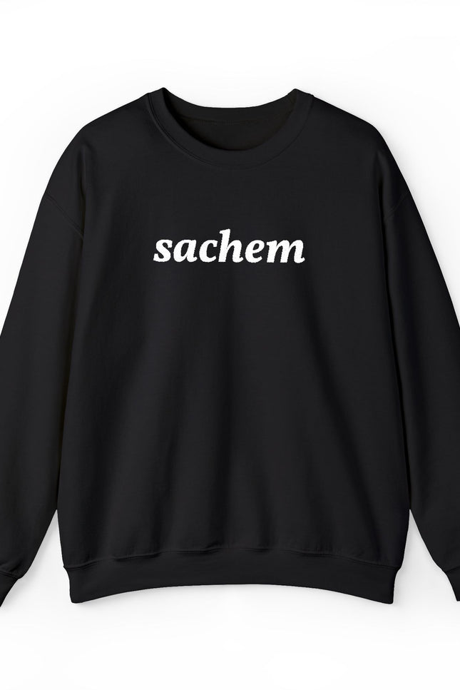 Sachet Script Crewneck Sweatshirt — Minimal Black Pullover with "sachem" Text