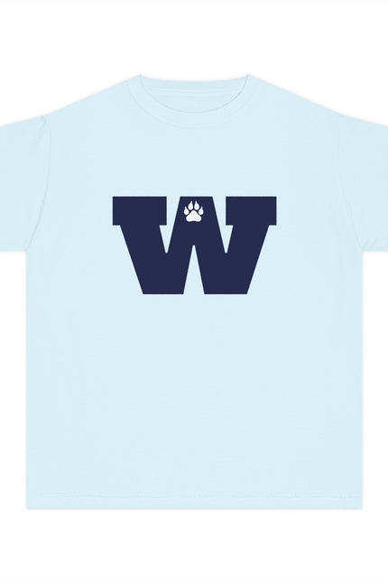 Youth Tee — Navy 'W' Paw Logo with Custom Last Name Back