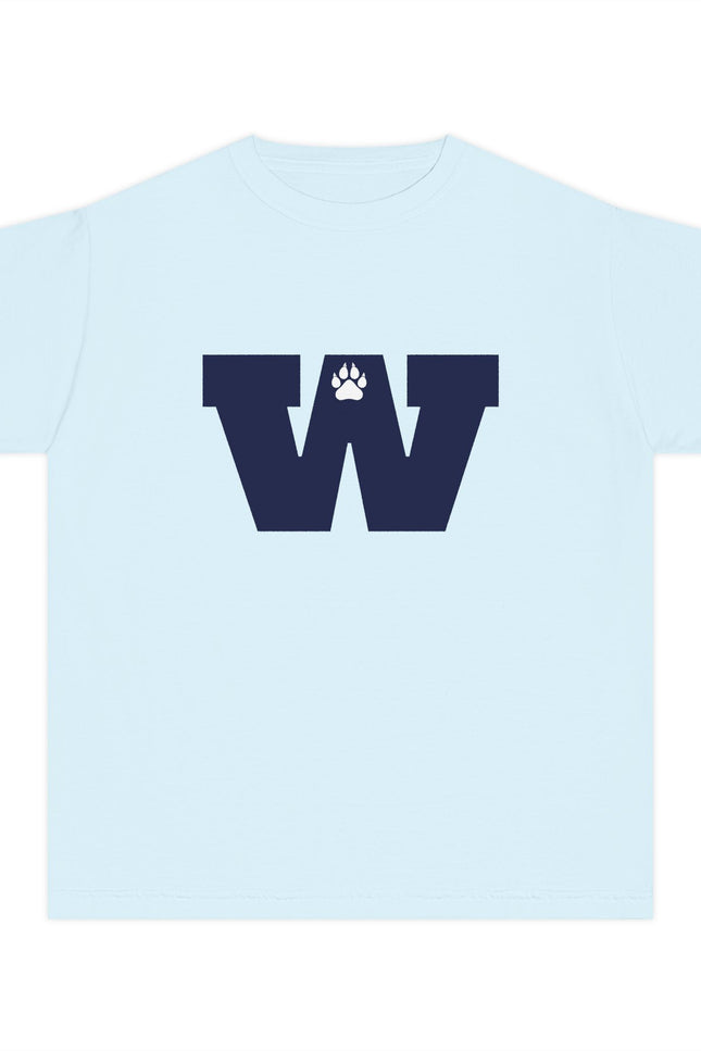 Youth Tee — Navy 'W' Paw Logo with Custom Last Name Back