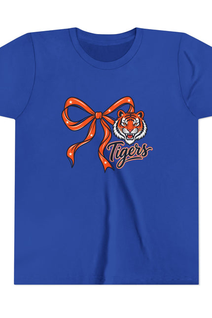 Youth Tigers Bow Tee — Cute Orange Ribbon Tiger Kids Shirt