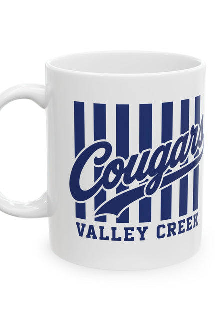 Cougars Valley Creek Ceramic Mug — Retro Striped Team Coffee Cup (11oz, 15oz)