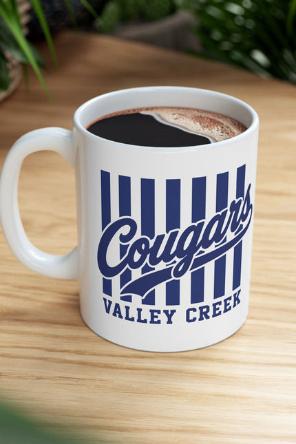 Cougars Valley Creek Ceramic Mug — Retro Striped Team Coffee Cup (11oz, 15oz)