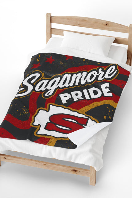 Sagamore Pride Velveteen Plush Blanket — School Spirit Throw with 'S' Logo
