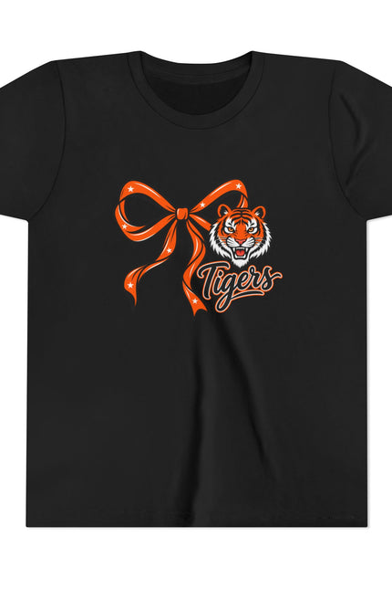 Youth Tigers Bow Tee — Cute Orange Ribbon Tiger Kids Shirt