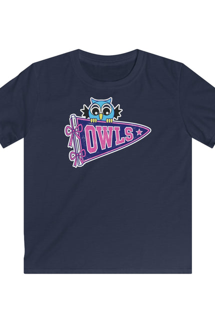 Kids Owl Pennant T-Shirt — Cute Blue Owl Graphic Tee for Girls & Boys