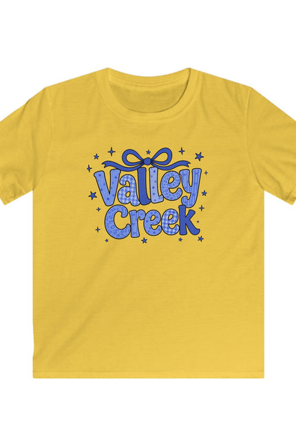 Valley Creek Kids Tee — Playful Blue Script Logo Shirt for Children