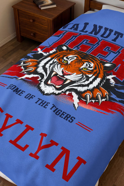 Walnut Hill Tigers tiger mascot Velveteen Plush Blanket | Personalized name option
