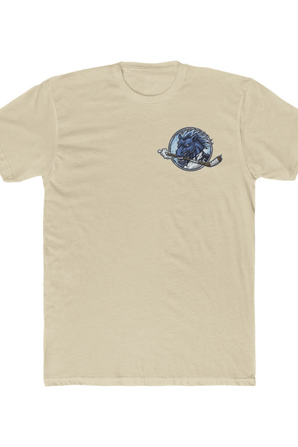 Long Island Mustangs Hockey T‑Shirt — Blue Mustang Logo Crew Tee