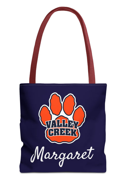 Valley Creek Paw Print Personalized Tote Bag — Custom Name School Spirit AOP Tote