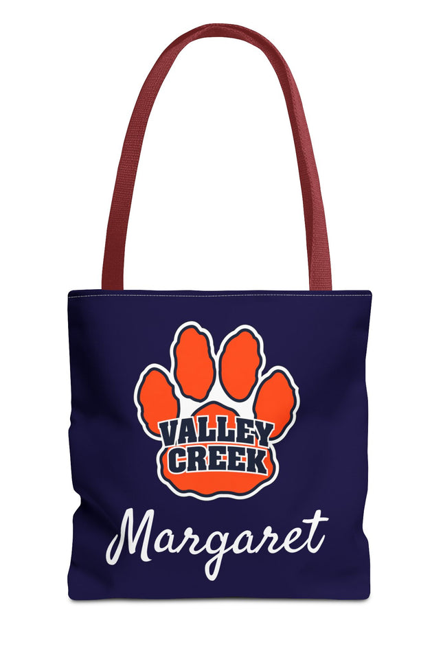 Valley Creek Paw Print Personalized Tote Bag — Custom Name School Spirit AOP Tote