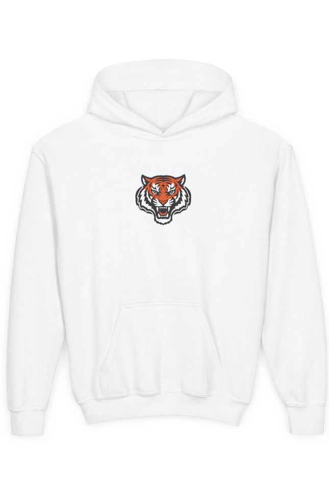 Tiger Head Youth Hoodie — Retro Stripes Kids Sweatshirt