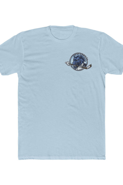 Long Island Mustangs Hockey T‑Shirt — Blue Mustang Logo Crew Tee